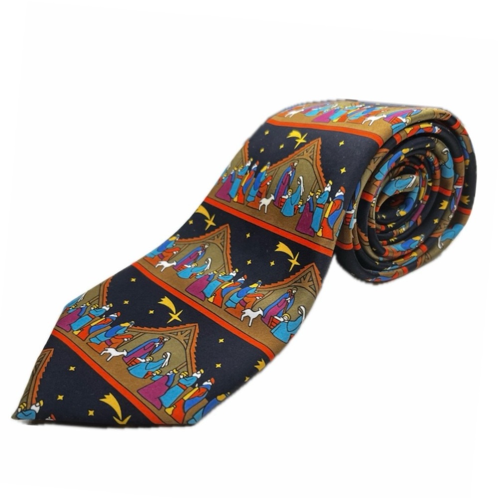 Ho Ho Ho Nativity Christmas Tie Religious Holiday Wise Men Manger Scene